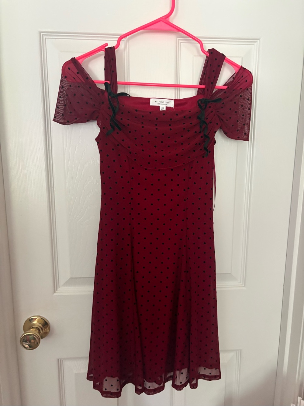Burgundy Polka Dot Off-Shoulder Dress